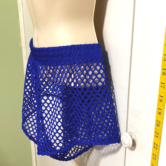BLOOM + POP Fishnet Mesh Royal Blue Coverup Shorts Womens Large XL - Picture 2 of 11